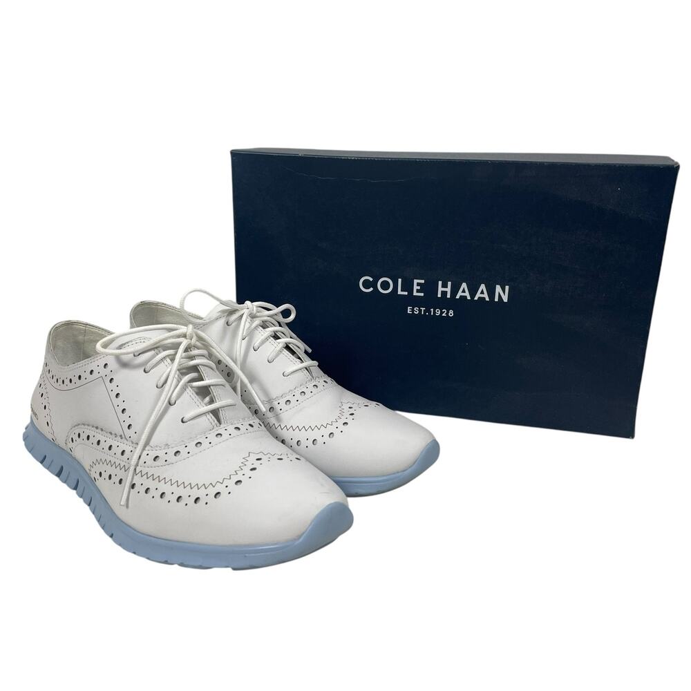 Cole Haan Zerogrand Wingtip Leather Oxford Shoes Lace Up Blue Size 8B - Picture 13 of 13